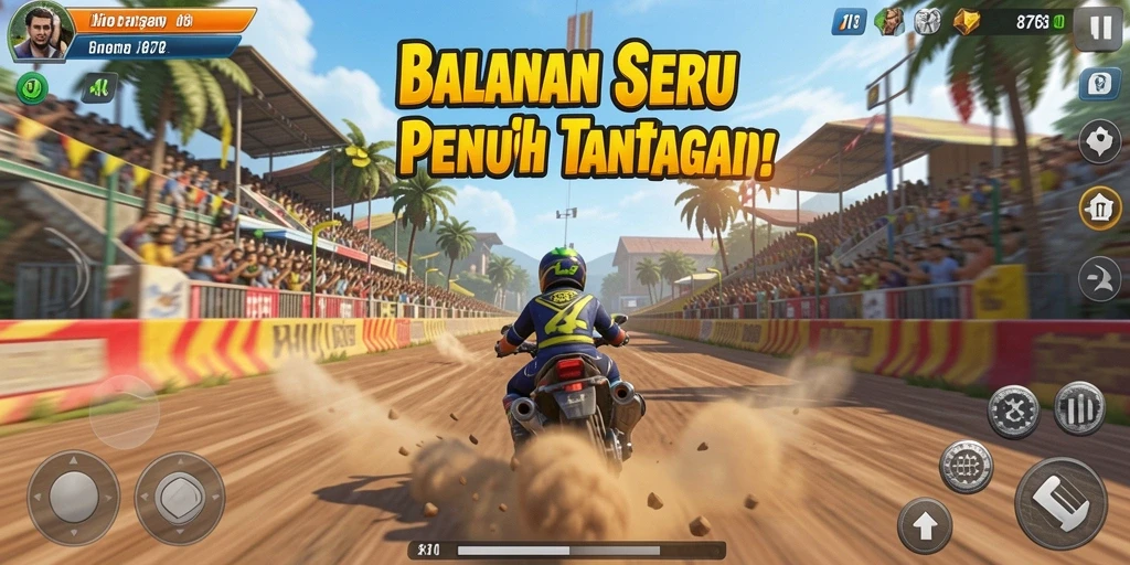 Screenshot dari gameplay seru dalam balapan yang penuh tantangan.