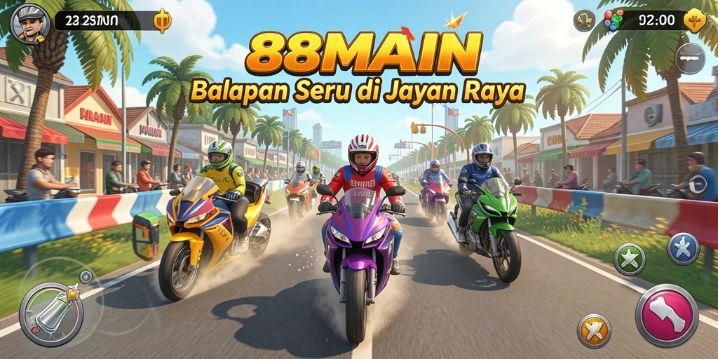 Tangkapan layar gameplay 88MAIN dengan aksi balapan seru.