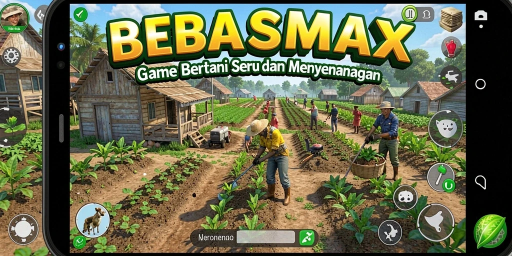 Screenshot gameplay <strong>BEBASMAX</strong> menunjukkan ladang yang subur dan tanaman yang tumbuh dengan baik.
