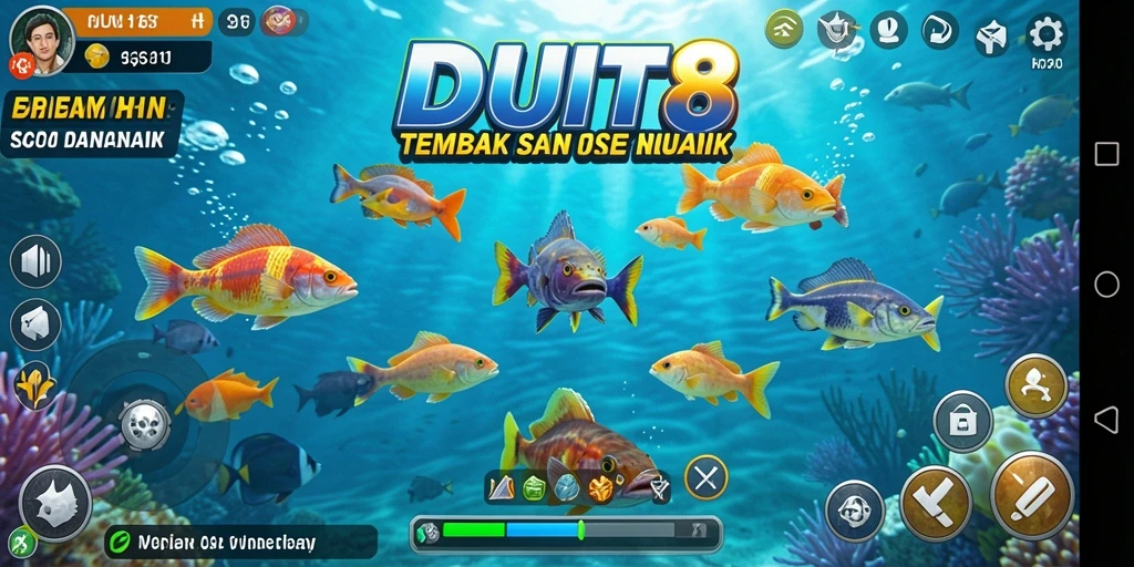 Tampilan gameplay seru di DUIT8 dengan aksi menangkap ikan.
