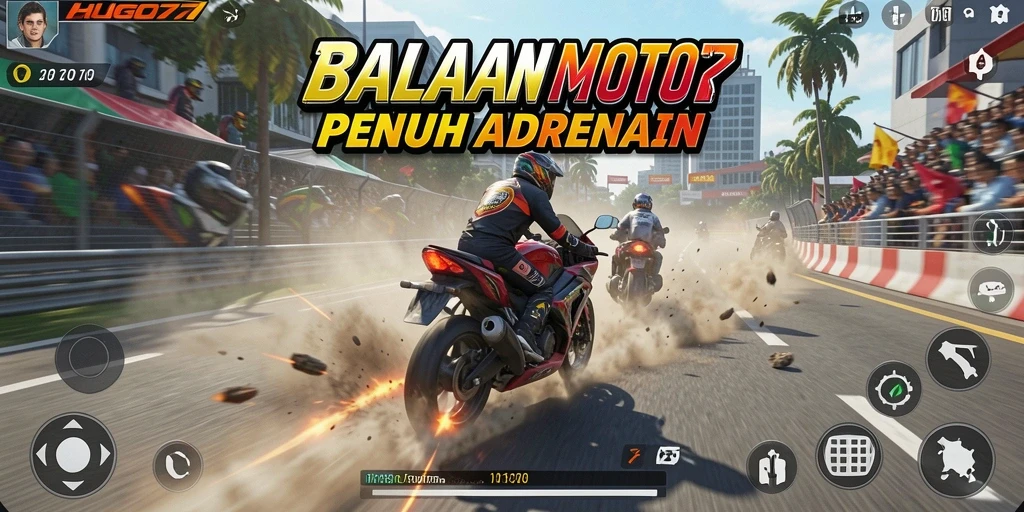 Tampilan gameplay HUGO77 yang menakjubkan saat balapan motor.