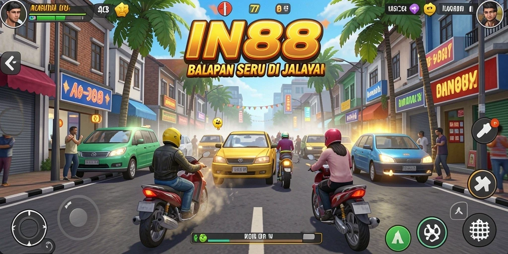 Tampilan gameplay seru IN88 dengan aksi balap yang mendebarkan.