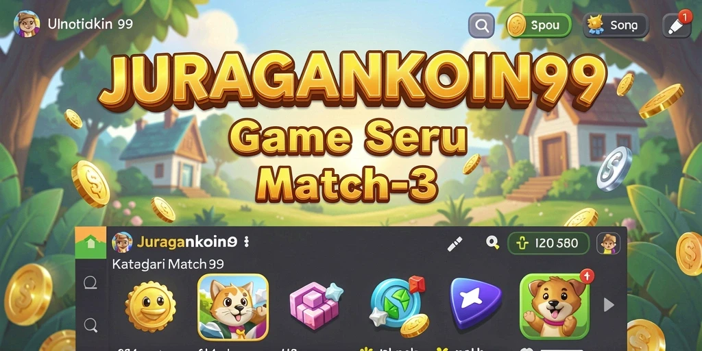 Screenshot utama JURAGANKOIN99 menampilkan gameplay Match-3 yang seru.