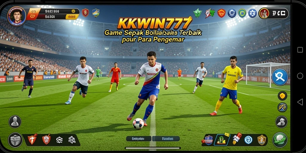 Tangkapan layar gameplay KKWIN777 menampilkan aksi seru dalam pertandingan sepak bola.