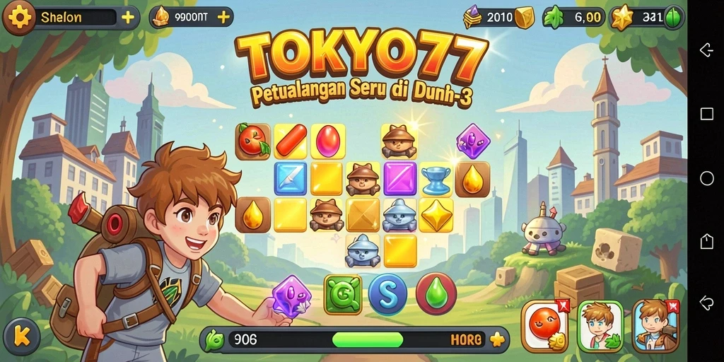 Tampilan gameplay seru dari TOKYO77 yang penuh tantangan Match-3.