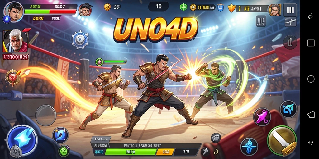 Screenshot utama menampilkan aksi pertarungan seru di UNO4D.